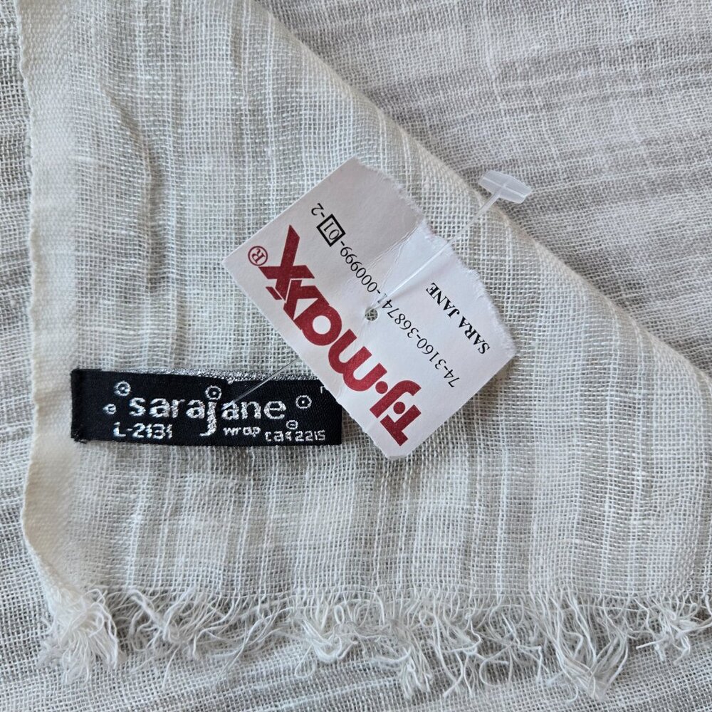 NWT Linen Cotton Wrap Scarf *SMALL STAIN* Grey White Stripe - Picture 5 of 9